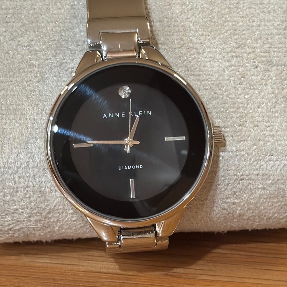 Anne Klein Black Dial Silver Watch
